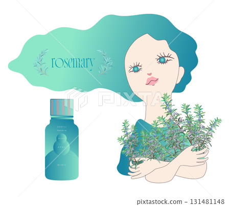 雙手握住迷迭香花的插圖和精油成分錶 雙手握住迷迭香花的插圖和精油成分錶 131481148