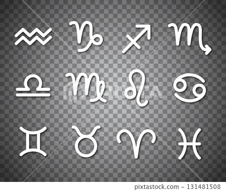 Astrological symbols isolated on transparent background. Star signs for individual astrology horoscope by date of birth. Zodiac calendar collection, mystic birthday constellation vector illustration. 131481508