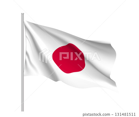 Waving flag of Japan. Illustration of Asian country flag on flagpole. Vector 3d icon isolated on white background Waving flag of Japan. Illustration of Asian country flag on flagpole. Vector 3d icon isolated on white background 131481511