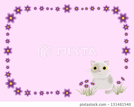 Purple flowers and cat background B-3 Purple flowers and cat background B-3 131481540