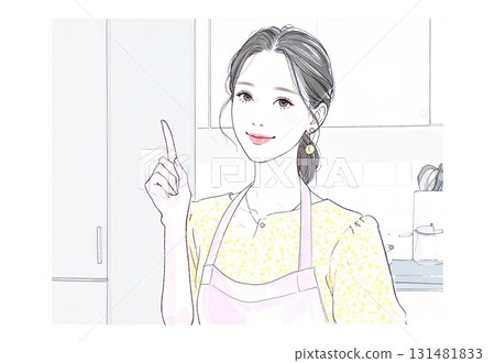 Watercolor/Hand-drawn illustration material of a woman/girl wearing an apron Watercolor/Hand-drawn illustration material of a woman/girl wearing an apron 131481833