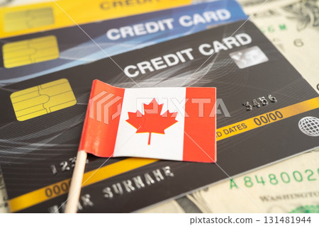 Credit card model with Canada flag, financial investment economy business banking. 131481944