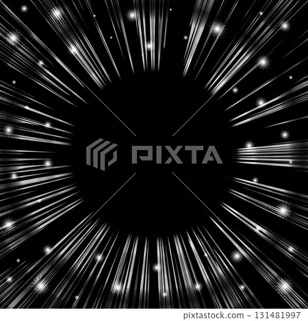 An illustration of white concentrated lines and sparkles with a sense of speed on a black background An illustration of white concentrated lines and sparkles with a sense of speed on a black background 131481997