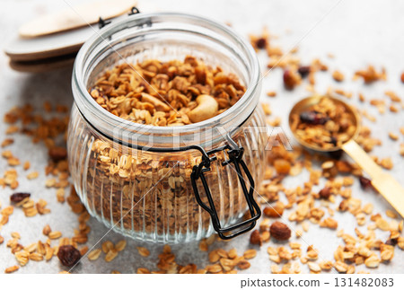 Granola with nuts and dry fruits for breakfast Granola with nuts and dry fruits for breakfast 131482083