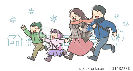 一家人在雪中出城的插圖 一家人在雪中出城的插圖 131482278