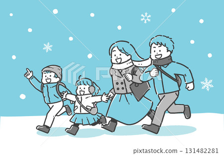 一家人在雪地裡外出的插圖 一家人在雪地裡外出的插圖 131482281