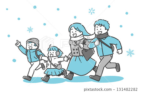 一家人在雪地裡外出的插圖 131482282