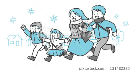 一家人在雪中出城的插圖 131482283