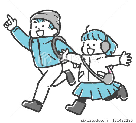 孩子們背著書包奔跑的插圖 孩子們背著書包奔跑的插圖 131482286