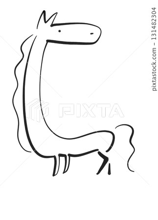 可愛變形毛筆畫馬 2026 新年素材 單色 文字空間 水墨畫 可愛變形毛筆畫馬 2026 新年素材 單色 文字空間 水墨畫 131482304