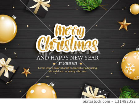 Festive merry christmas and new year celebration greeting poster design. 131482352