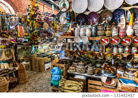 Belem, Brazil - Dec 12, 2024: Craft works in Vero-o-Peso market at Belem do Para, Brazil Belem, Brazil - Dec 12, 2024: Craft works in Vero-o-Peso market at Belem do Para, Brazil 131482487