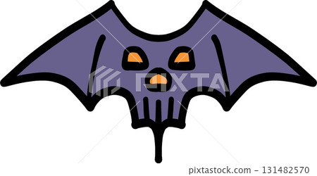 halloween festival. Bat illustration with a skull design in purple and black hues. retro trendy groovy halloween illustration in doodle pastel color line style halloween festival. Bat illustration with a skull design in purple and black hues. retro trendy groovy halloween illustration in doodle pastel color line style 131482570