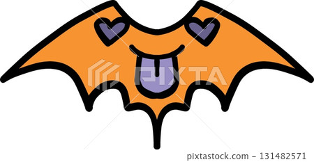 halloween festival. Cartoon bat with hearts and a playful expression. retro trendy groovy halloween illustration in doodle pastel color line style 131482571