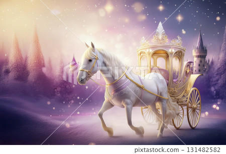 A fantastic Western carriage, horses and castle A fantastic Western carriage, horses and castle 131482582
