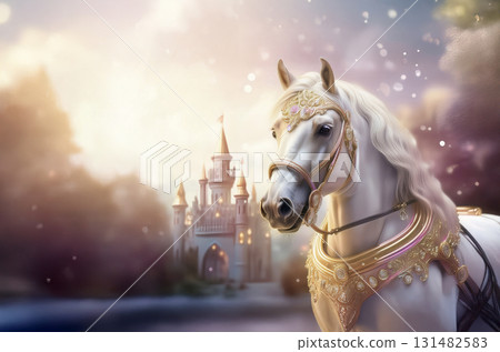 A fantastic Western carriage, horses and castle A fantastic Western carriage, horses and castle 131482583