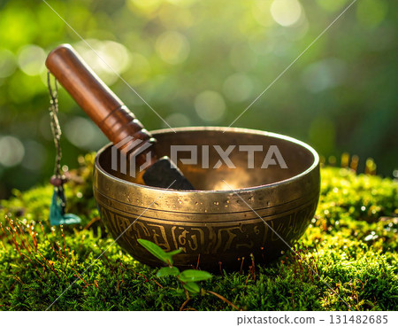 wooden mortar and pestle on nature background 131482685