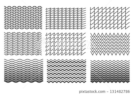 Wavy lines pattern. Vector zigzag strokes. Seamless ripple curved elements. Abstract editable sea scallop horizontal stripes. Water edge Wavy lines pattern. Vector zigzag strokes. Seamless ripple curved elements. Abstract editable sea scallop horizontal stripes. Water edge 131482786