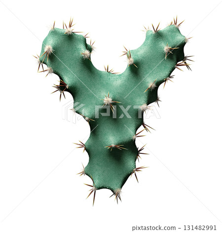 Creative Letter Y in Cactus Design with Spikes and Green Texture on White 131482991
