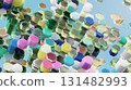 Colorful glowing 3D hexagons floating in abstract futuristic digital space 131482993