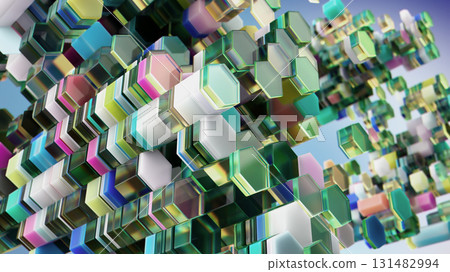 Colorful abstract 3D hexagons floating in futuristic digital space 131482994