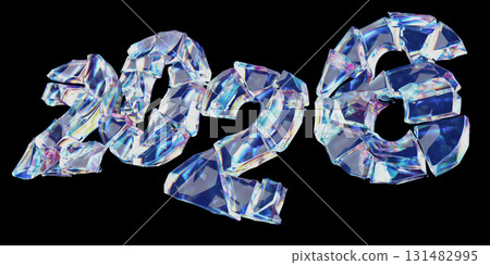 2026 made of broken glass shards on black background 131482995