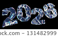 2026 numbers made of shattered glass pieces on black background 131482999