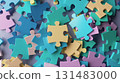 Colorful puzzle pieces scattered in abstract 3D background 131483000