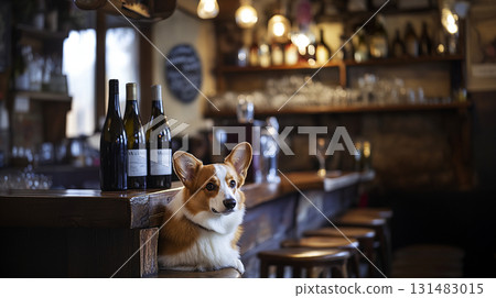 Corgi relaxing at the bar 131483015