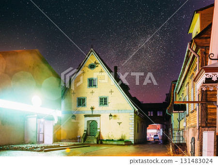 Parnu, Estonia. Night Evening View Of Oldest Building In Parnu Alms House At Hospidali Street Parnu, Estonia. Night Evening View Of Oldest Building In Parnu Alms House At Hospidali Street 131483024