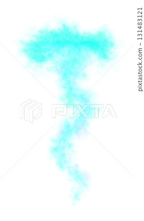 Light blue smoke letter T shape isolated on transparent background with soft texture and abstract foggy appearance 131483121