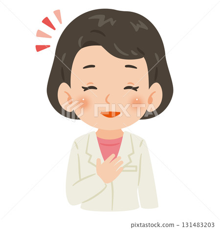 Smiling woman in a white coat, upper body illustration Smiling woman in a white coat, upper body illustration 131483203