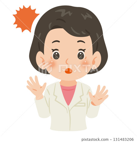 Surprised woman in a white coat, upper body illustration 131483206