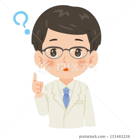 一名身穿白大褂、滿臉疑惑的男子的上半身插圖 一名身穿白大褂、滿臉疑惑的男子的上半身插圖 131483226