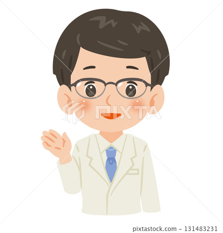 一位身穿白大褂的男士為您引路 — — 上身插圖 131483231