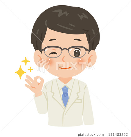 一名身穿白大褂的男子做出「OK」手勢，上身插圖 131483232
