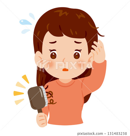 Woman worried about hair loss, upper body illustration Woman worried about hair loss, upper body illustration 131483238