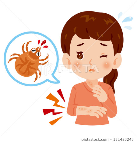 Woman bitten by a tick, upper body illustration 131483243