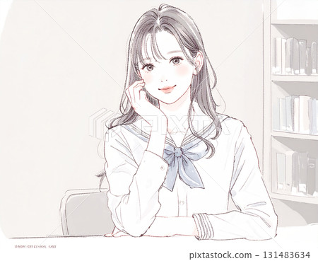 Watercolor and hand-drawn illustration of female students in uniforms studying, women and girls 131483634