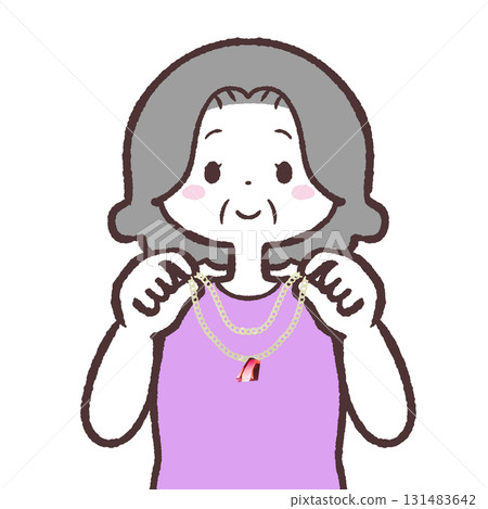 Illustration of a senior woman matching a necklace 131483642