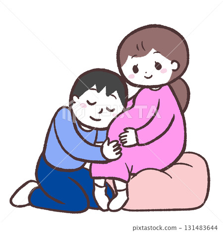 一對夫婦感受胎動的插圖 131483644