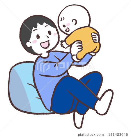 Illustration of a dad holding a baby 131483646