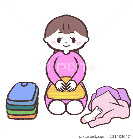 Illustration of a woman folding clothes 131483647