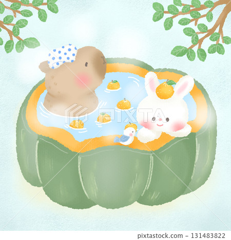 冬至_柚子浴 水豚與兔子洗澡 冬至_柚子浴 水豚與兔子洗澡 131483822