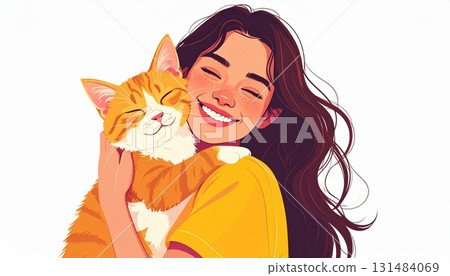 Cat and woman smile 131484069