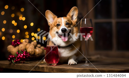 戴紅色眼鏡的柯基犬 戴紅色眼鏡的柯基犬 131484094