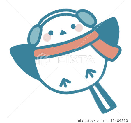 一隻戴著耳套和圍巾飛行的長尾山雀 131484260