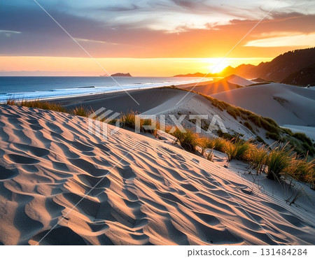 Sunset over the Tottori Sand Dunes illustration 131484284