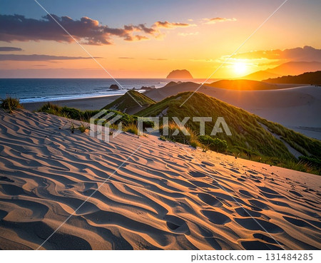 Sunset over the Tottori Sand Dunes illustration Sunset over the Tottori Sand Dunes illustration 131484285