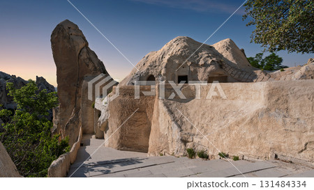Ancient rock-cut Chapel of St. Barbara at Goreme Open Air Museum, a UNESCO World Heritage site in Cappadocia, Turkey 131484334